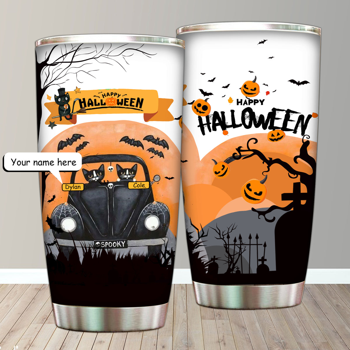 Happy Halloween Couple Cats Friends ( Customized Name )Tumbler 20oz