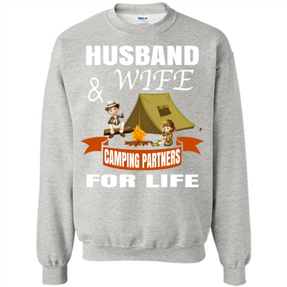 Camping Family T-shirt Husband And Wife Camping Partners For LIfe Ash