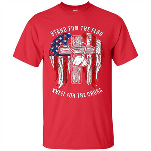 Military T-shirt Stand For The Flag Kneel For The Cross