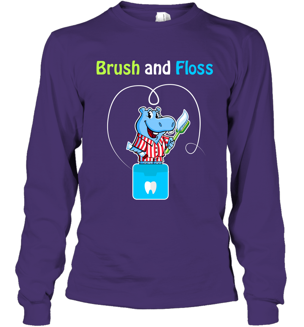 Brush Floss Hippo Shirt Long Sleeve T-Shirt Long Sleeve T-Shirt Purple