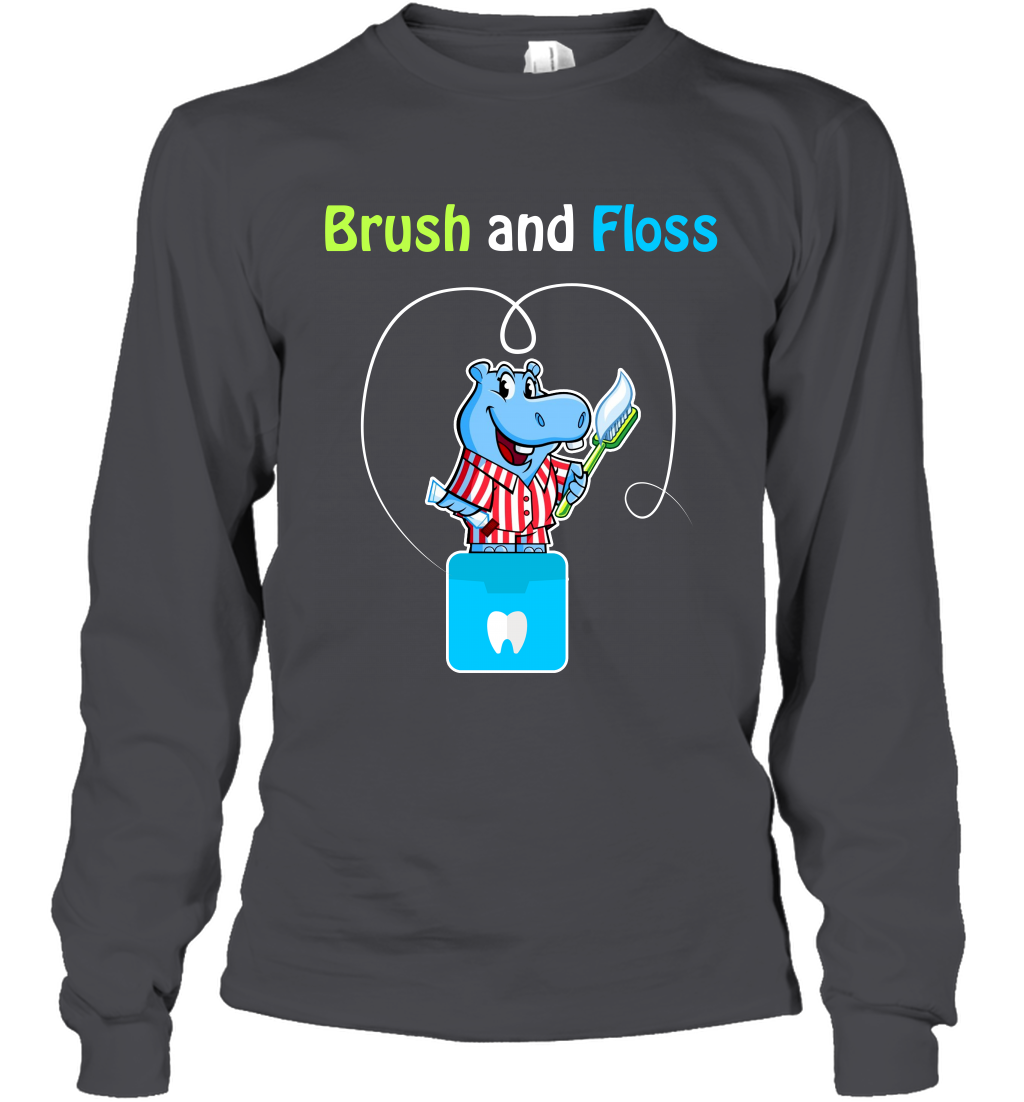 Brush Floss Hippo Shirt Long Sleeve T-Shirt Long Sleeve T-Shirt Dark Heather