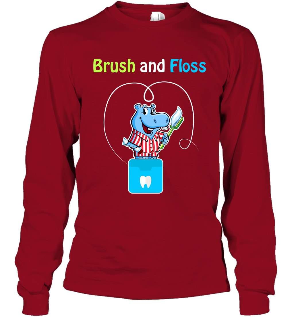 Brush Floss Hippo Shirt Long Sleeve T-Shirt Long Sleeve T-Shirt Cardinal Red
