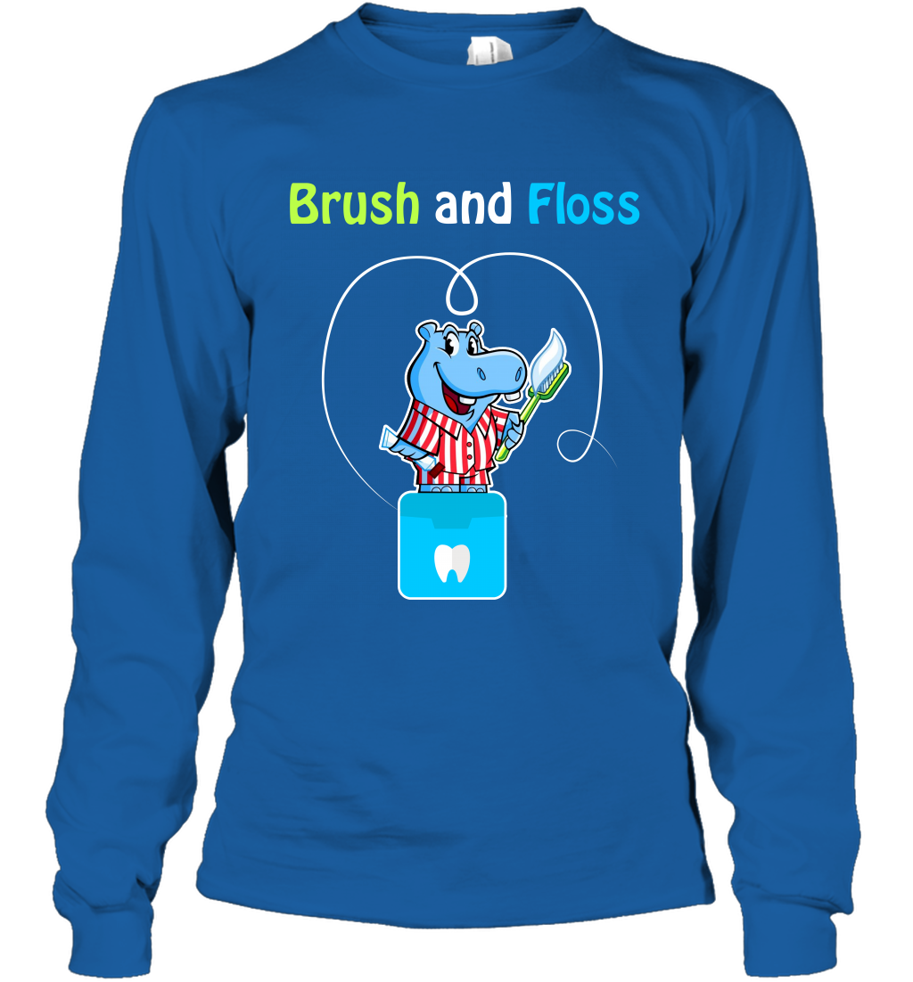Brush Floss Hippo Shirt Long Sleeve T-Shirt Long Sleeve T-Shirt Royal