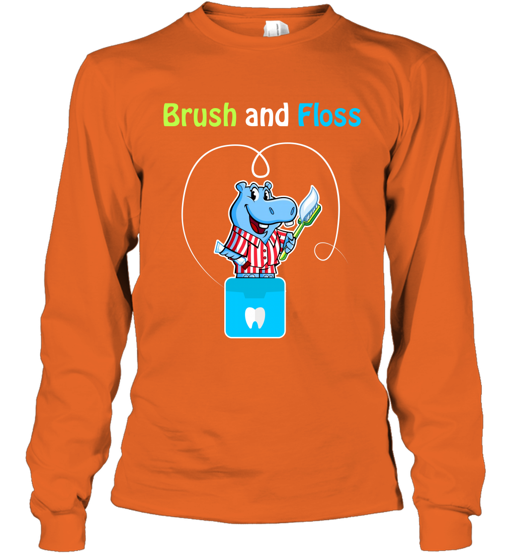 Brush Floss Hippo Shirt Long Sleeve T-Shirt Long Sleeve T-Shirt Orange