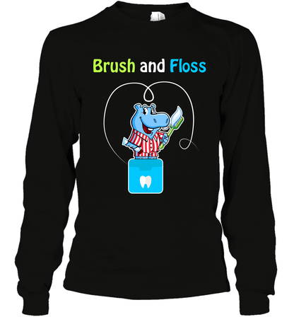 Brush Floss Hippo Shirt Long Sleeve T-Shirt Long Sleeve T-Shirt Black