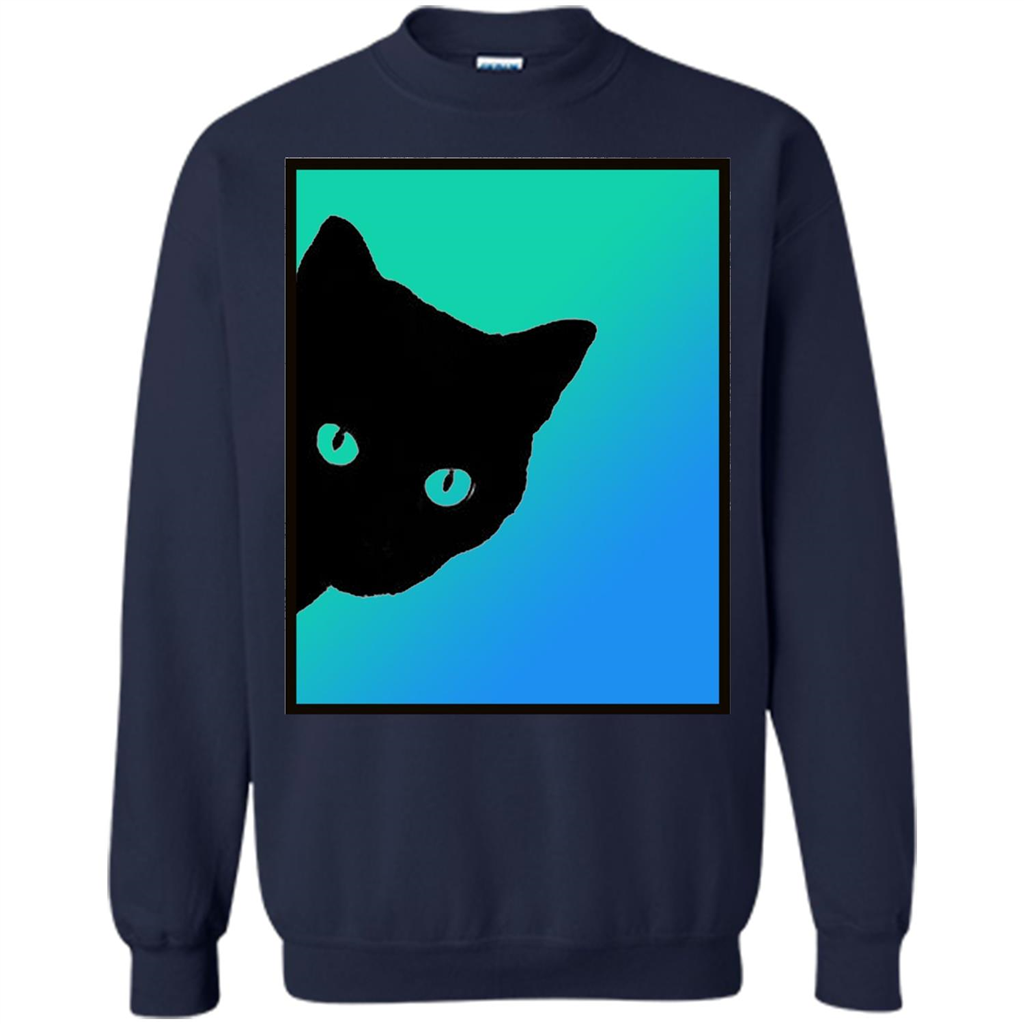Cat Lover T-shirt Black Cat Blue Green T-shirt Navy