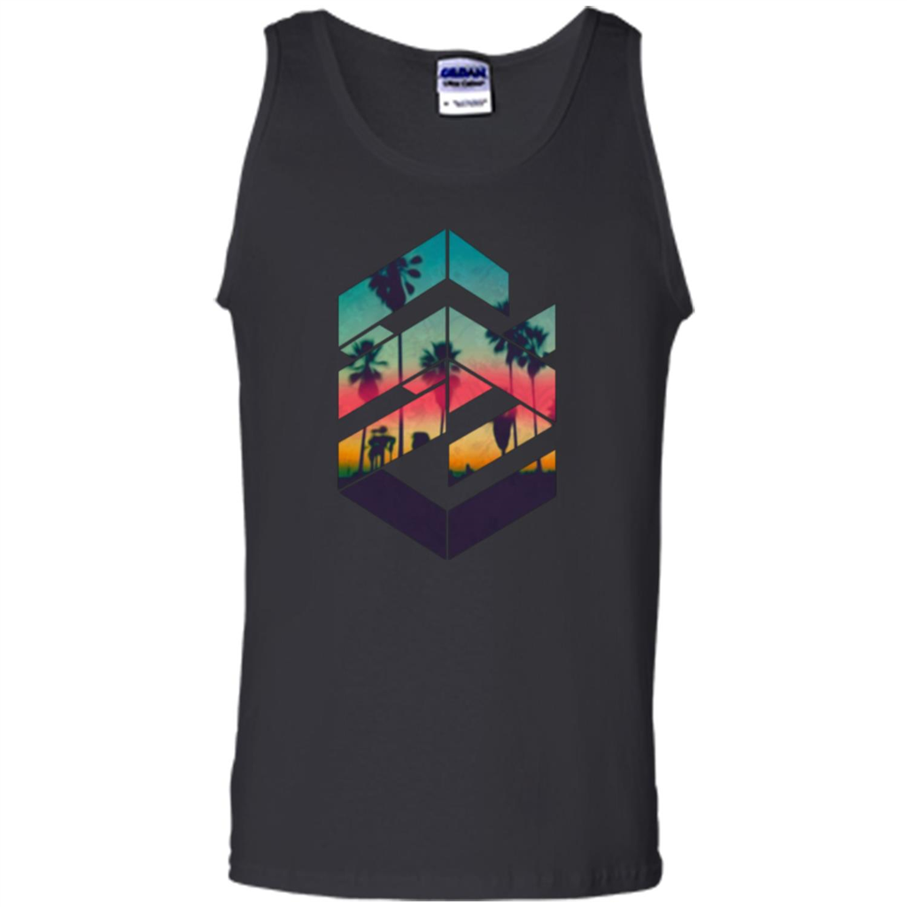 Summer T-shirt Geometric Sunset Beach Black
