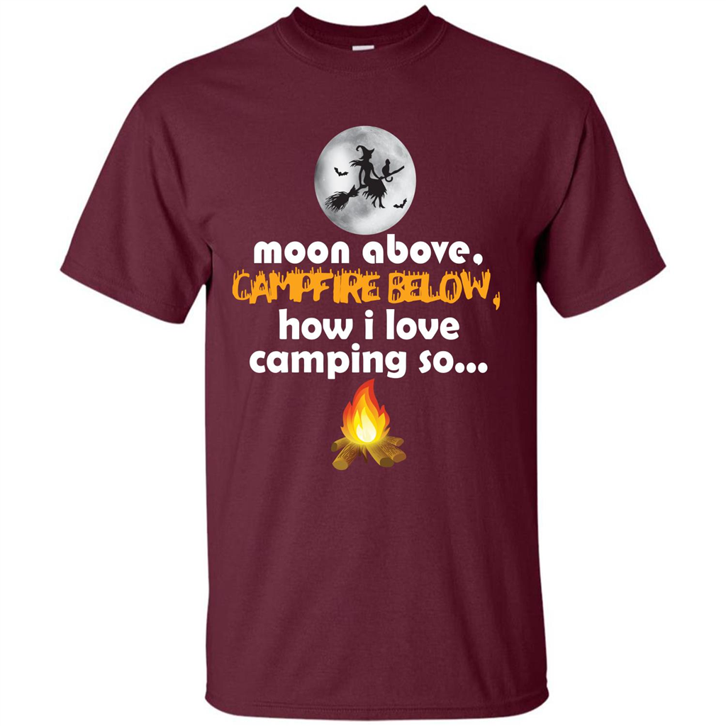Halloween T-shirt Moon Above Campfire Below T-shirt Maroon