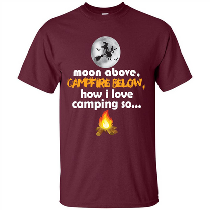 Halloween T-shirt Moon Above Campfire Below T-shirt Maroon