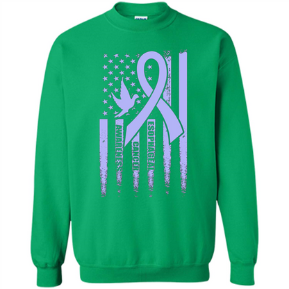 Esophageal Cancer USA Flag Periwinkle Ribbon and Dove T-shirt Irish Green