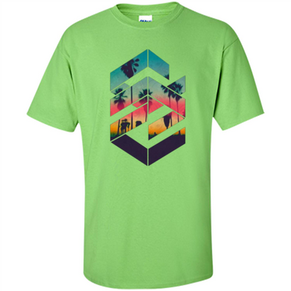 Summer T-shirt Geometric Sunset Beach Lime