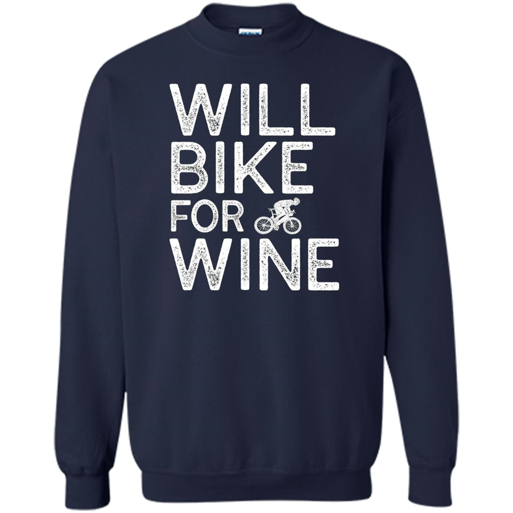 Cyclist Biker T-shirt Will Bike For Wine Navy