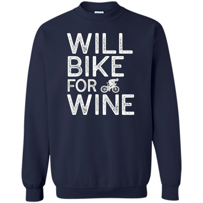 Cyclist Biker T-shirt Will Bike For Wine Navy
