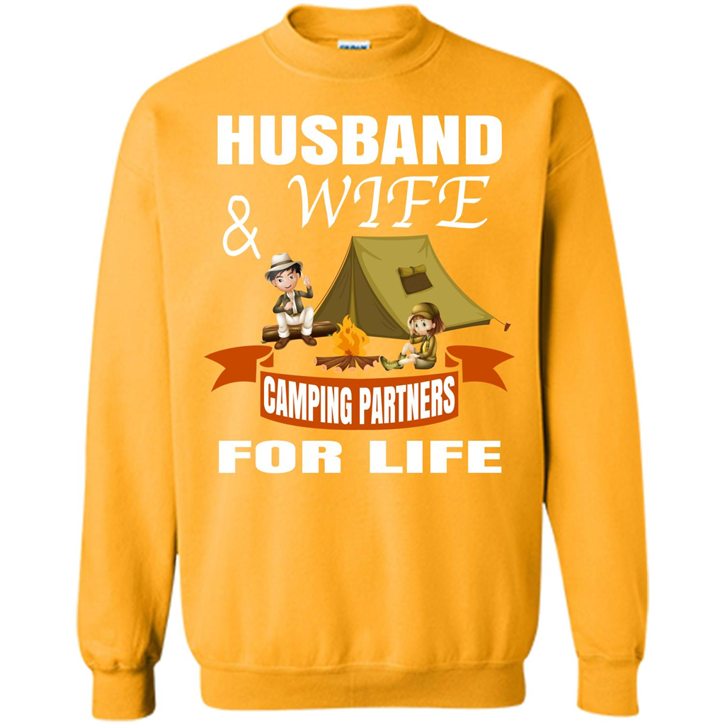 Camping Family T-shirt Husband And Wife Camping Partners For LIfe Gold