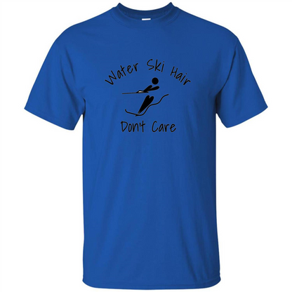 Water Ski Messy Hair Don't Care T-shirt Royal