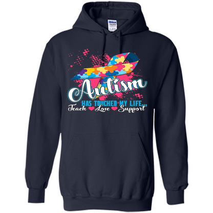 Autism Teacher T-shirts Autism Has Touched My Life Teach Love Support Navy