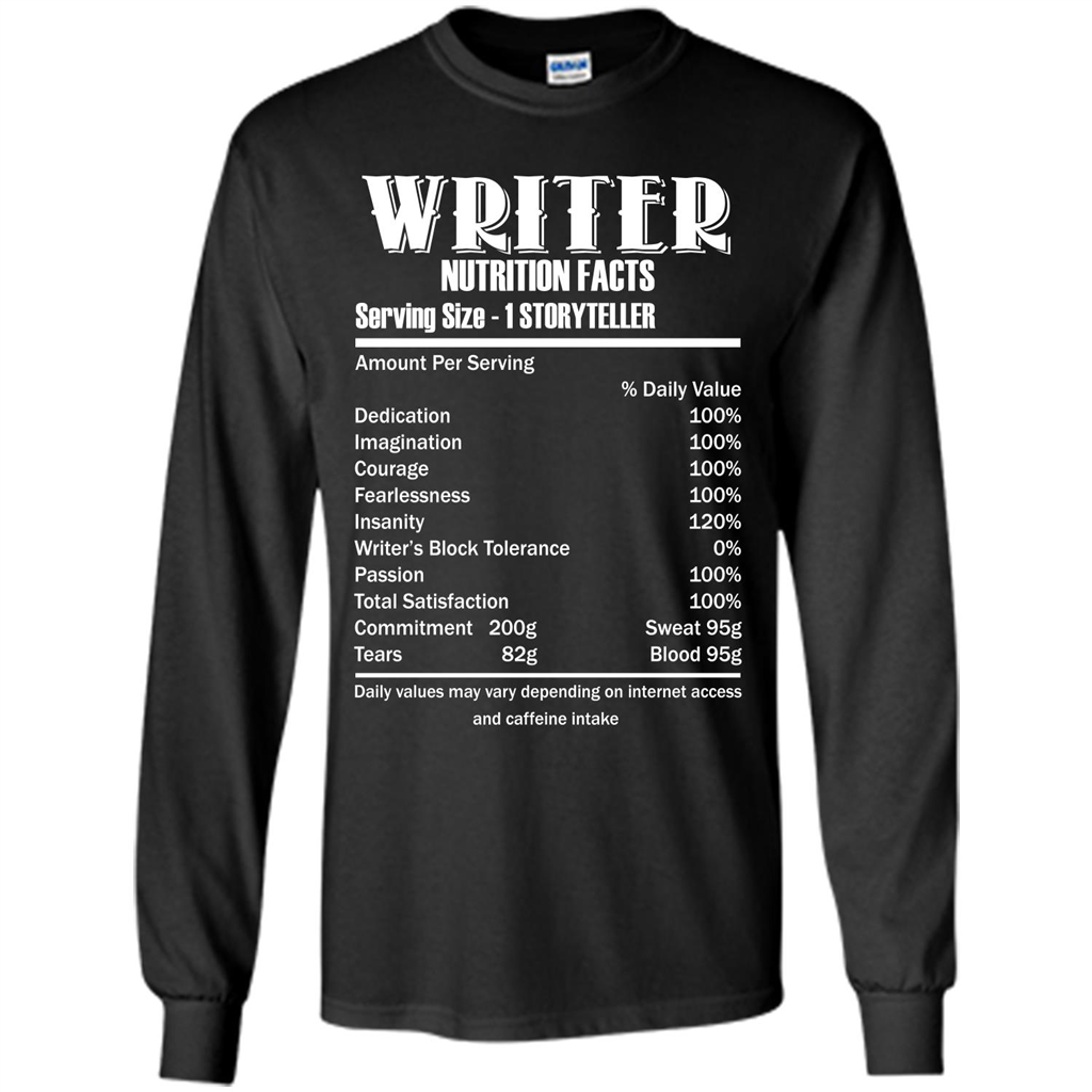 Writer Nutrition Facts Serving Size T-shirt