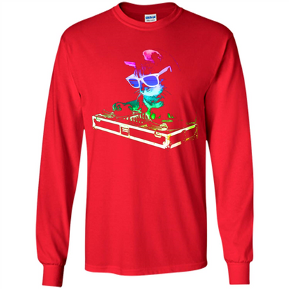 Cat Lover T-shirt House Cat Rainbow DJ Kitty Red
