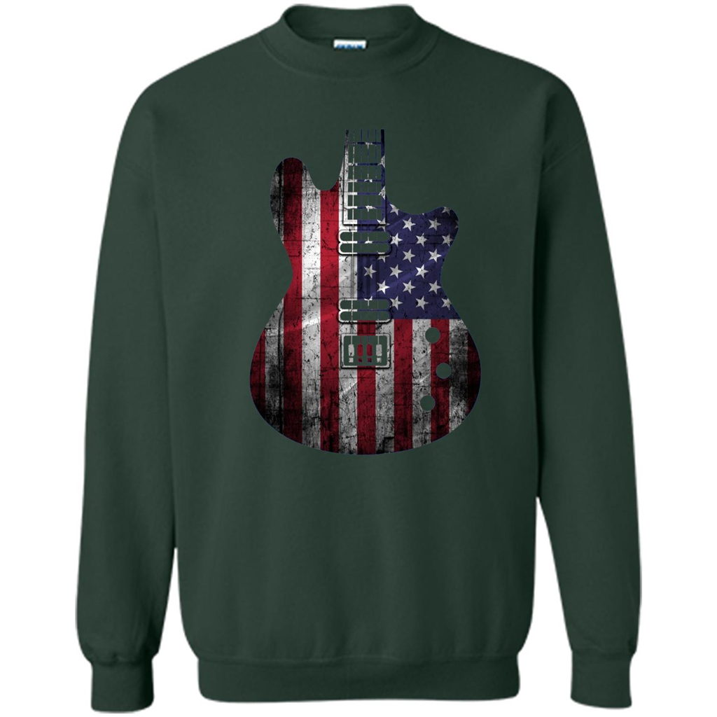 Independen Day T-shirt Guitar USA Flag Patriotic. 4th Of July T-shirt Forest Green
