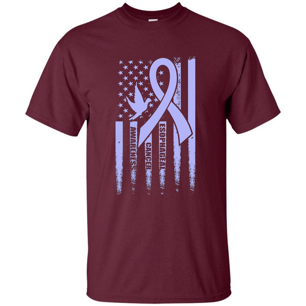 Esophageal Cancer USA Flag Periwinkle Ribbon and Dove T-shirt Maroon