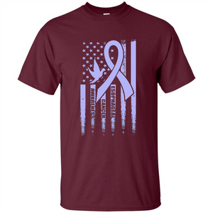 Esophageal Cancer USA Flag Periwinkle Ribbon and Dove T-shirt