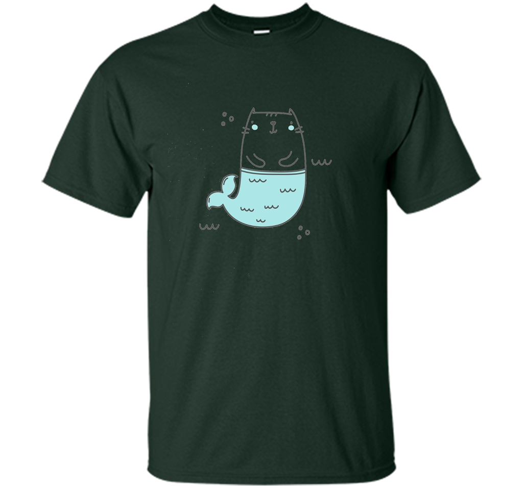 MerKitty Mermaid Cat Girls Shirt Blue shirt Forest Green