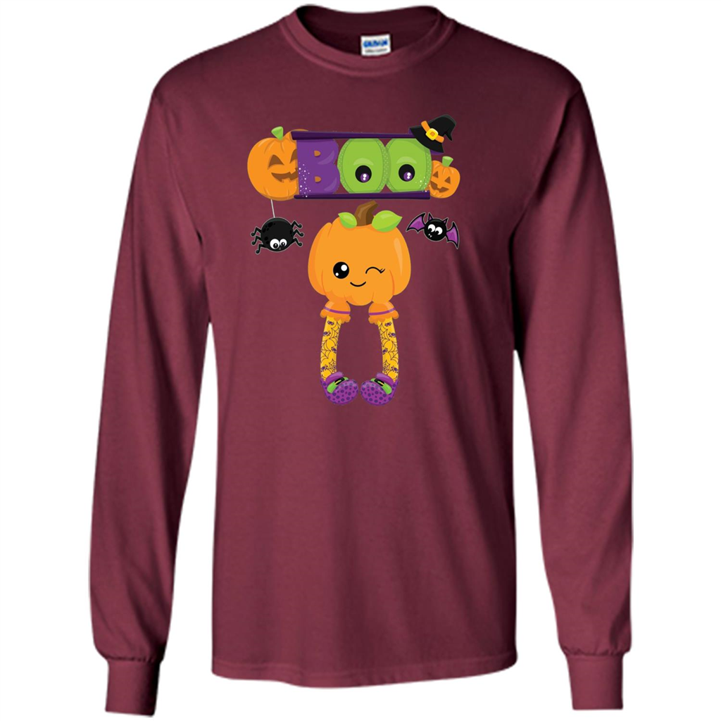 Cute Halloween Boo T-Shirt with Pumpkins-Party T-shirt Maroon