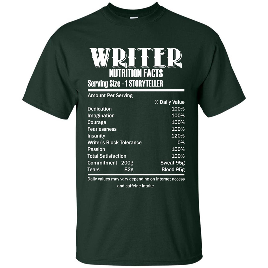 Writer Nutrition Facts Serving Size T-shirt Forest Green