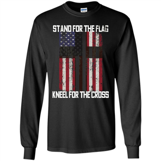 American T-shirt Stand For The Flag Kneel For The Cross Black
