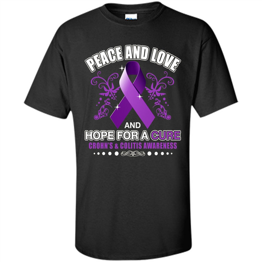 Peace And Love And Hope For A Cure Crohn's and Colitis Awareness T-shirt Black
