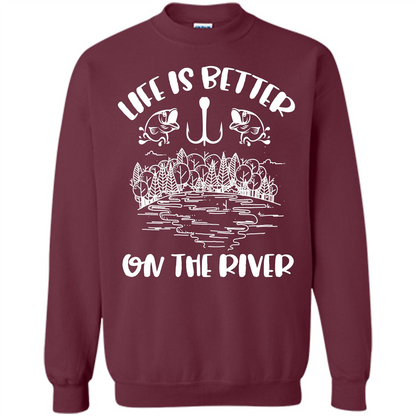 Fishing Fisherman T-shirt Life Is Better On The River Tshirt Maroon