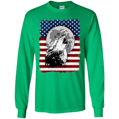 Howling Wolf On American Flag Patriotic T-shirt Irish Green