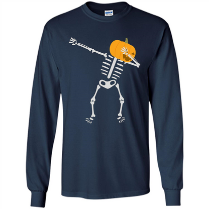 Dabbing Skeleton T-shirt Pumpkin Funny Halloween T-shirt Navy