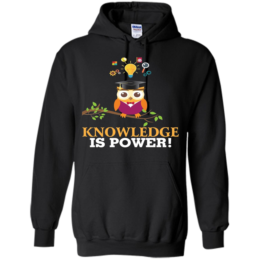 Knowledge is Power T-Shirt Cute Owl Teacher Student T-shirt Black