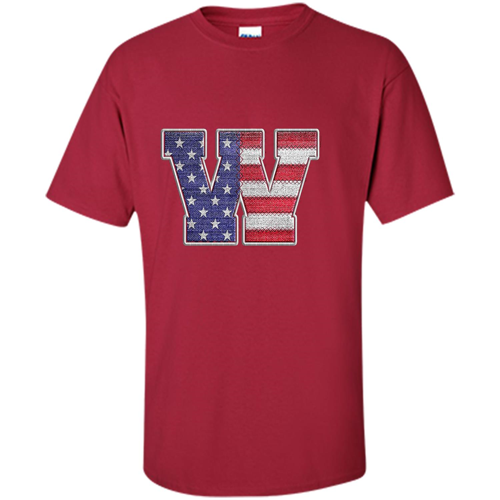 Patriotic T-shirt Letter W American Flag Embroidery Cardinal