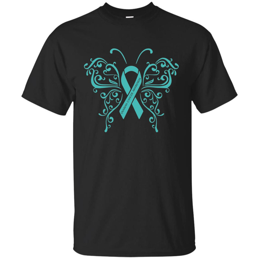 Ovarian Cancer Awareness Butterfly T-Shirt Black
