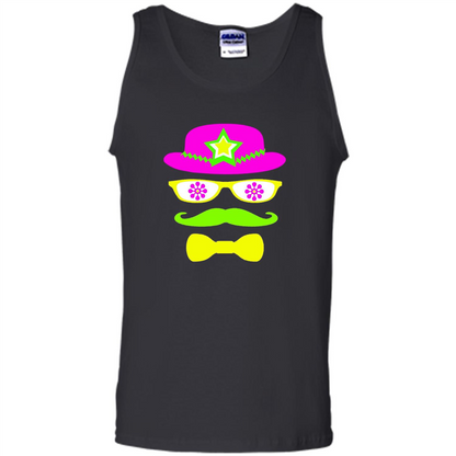 Neon Party Hat, Glasses, Mustache, Tie Theme Party T-shirt Black