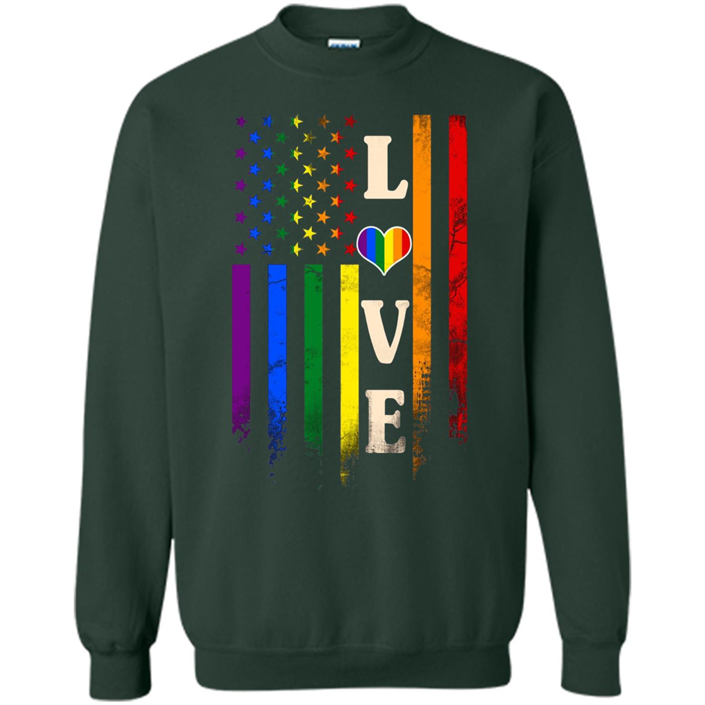 LGBTQ Pride T-shirt Love Rainbow Heart Flag Forest Green