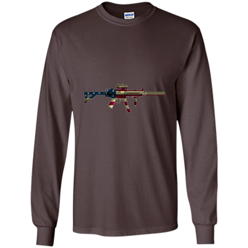 Assault Rifle Gun Flag Red White And Blue Gun T-shirt Dark Chocolate