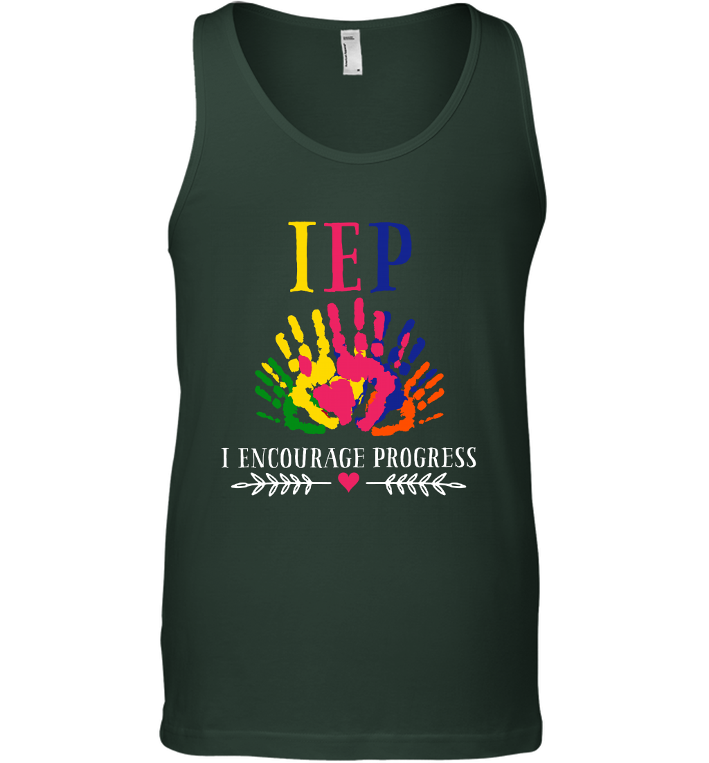 IEP I Encourage Progress Colors Fingerprint Hand Shirt Tank Top Tank Top Forest Green