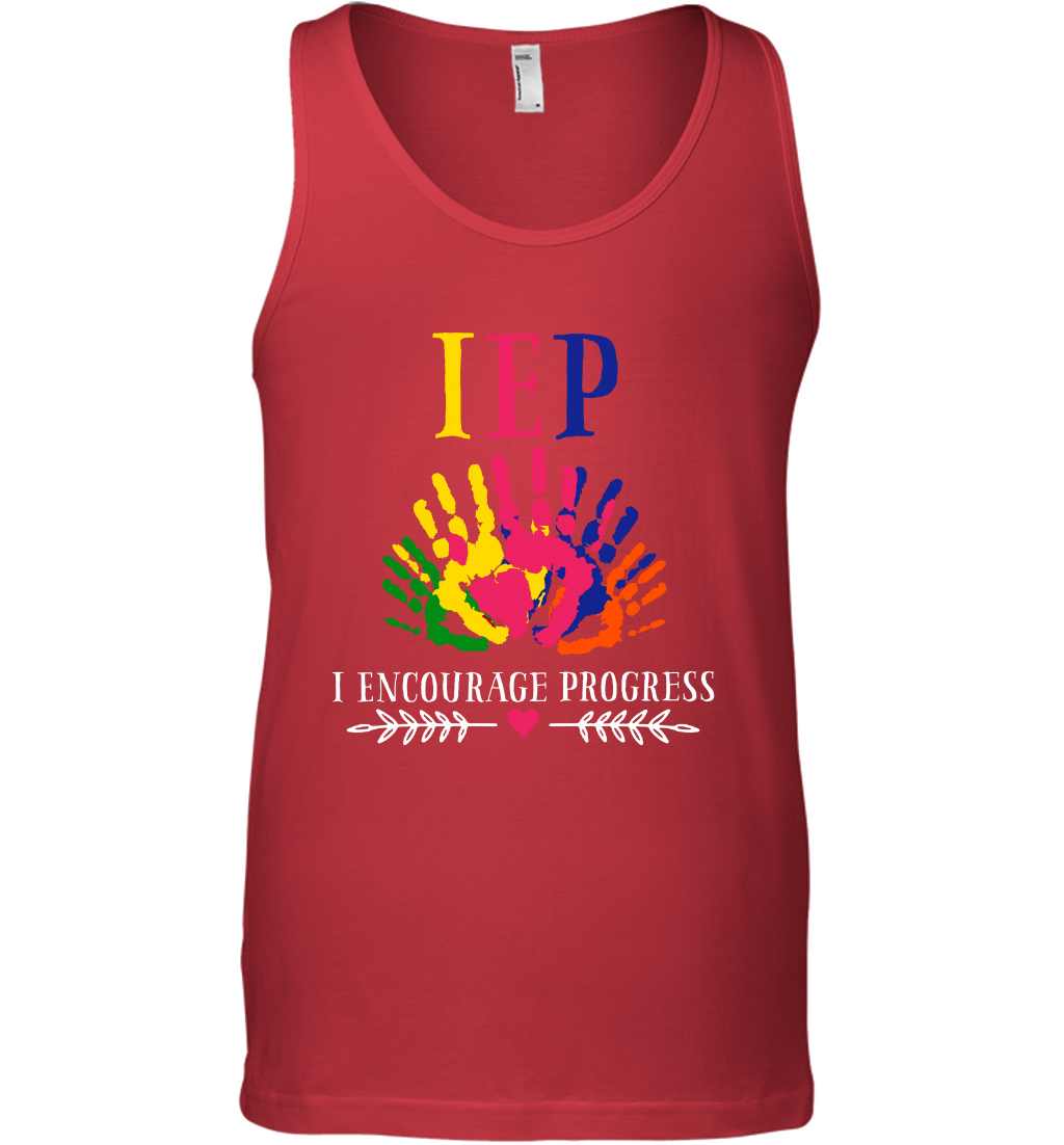 IEP I Encourage Progress Colors Fingerprint Hand Shirt Tank Top Tank Top Red
