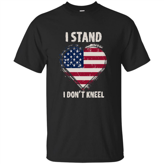 I Stand I Don't Kneel USA Flag Heart T-shirt Black