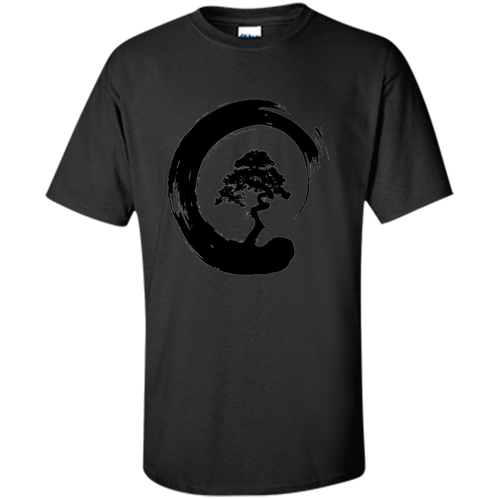 Bonsai Tree in Enso Circle - Buddhist Zen Calligraphy t-hirt Black