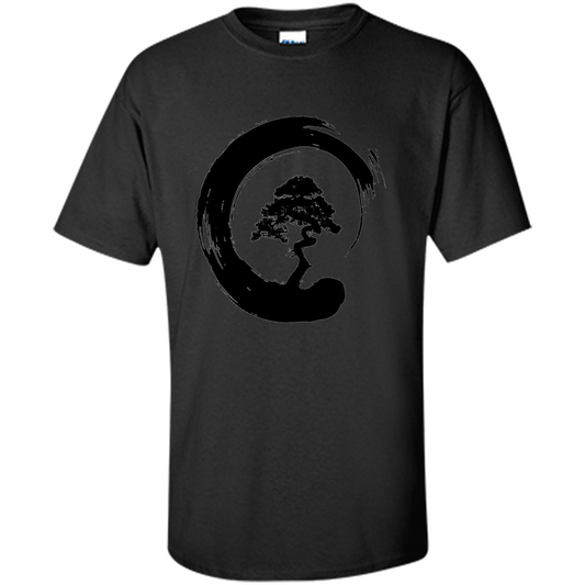 Bonsai Tree in Enso Circle - Buddhist Zen Calligraphy t-hirt Black