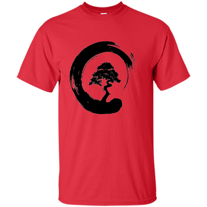 Bonsai Tree in Enso Circle - Buddhist Zen Calligraphy t-hirt Red