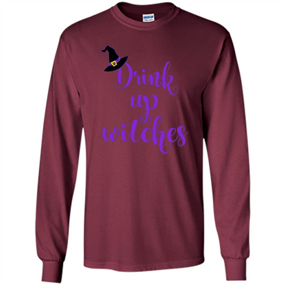 Drink Up Witches Halloween Tshirt Maroon