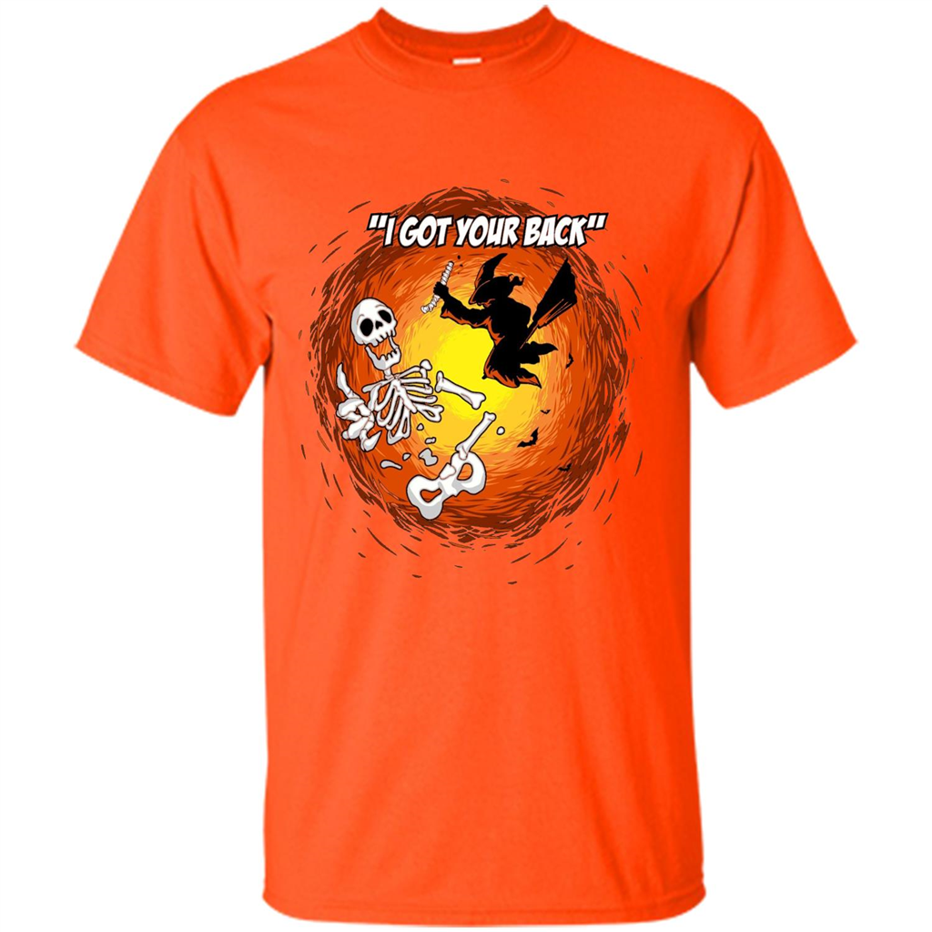 Funny Witch Skeleton Halloween 2017 I Got Your Back T-shirt Orange