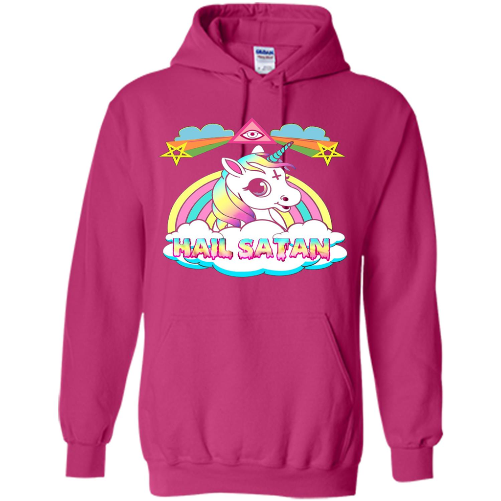 Unicorn Hail Satan Death Metal Rainbown T-shirt Heliconia