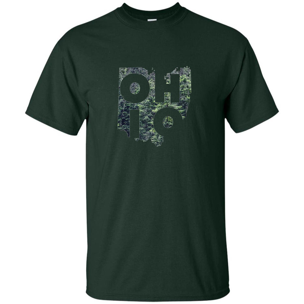 State Of Ohio T-Shirt Distressed with Trees Forest Green