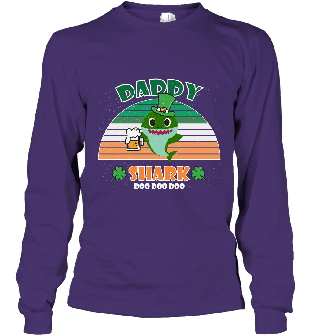Irish Daddy Shark Saint Patricks Day Family Shirt Long Sleeve T-Shirt Purple